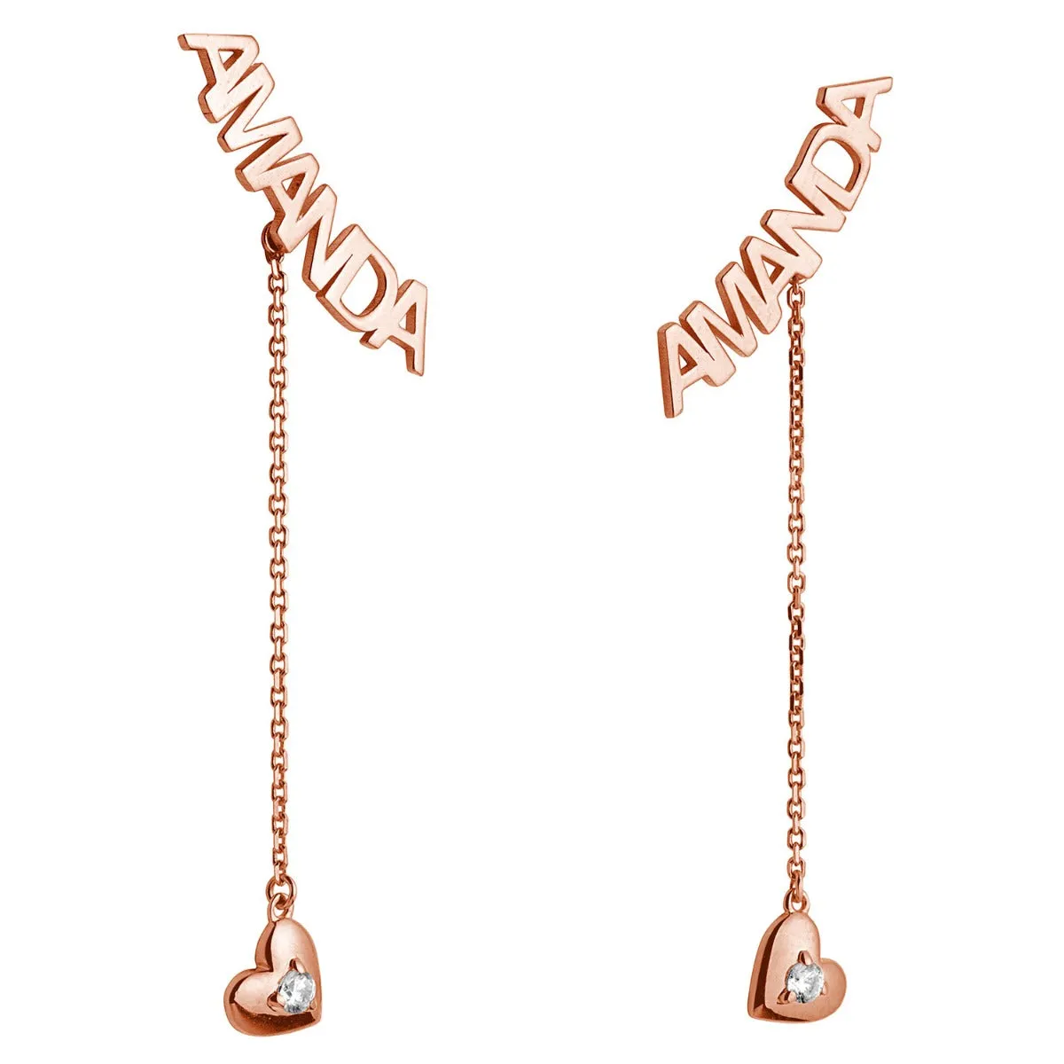 14K Rose Gold over Sterling Name with Birthstone Heart Dangle Crawler Earrings sold by Limoges Jewelry product image thumbnail 3