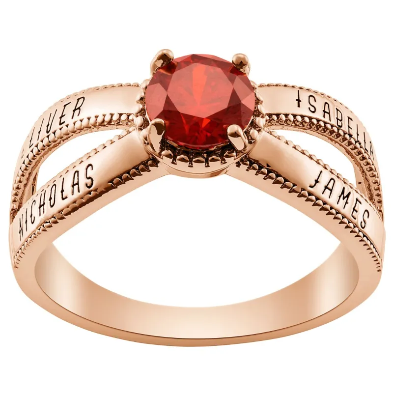 14K Rose Gold Plated Mother's Round Birthstone Family Name Ring sold by Limoges Jewelry