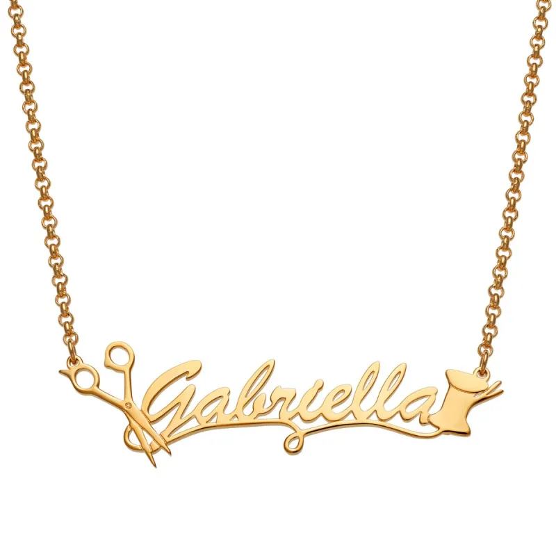 14K Gold Plated Seamstress Name Necklace sold by Limoges Jewelry