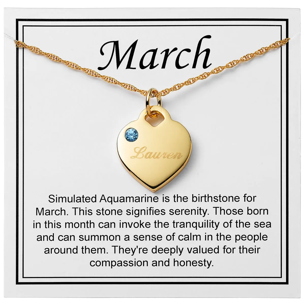 14K Gold Plated Engraved Birthstone Charm Necklace with Card sold by Limoges Jewelry