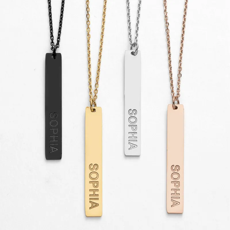 Stainless Steel Engraved Name Vertical Bar Necklace sold by Limoges Jewelry