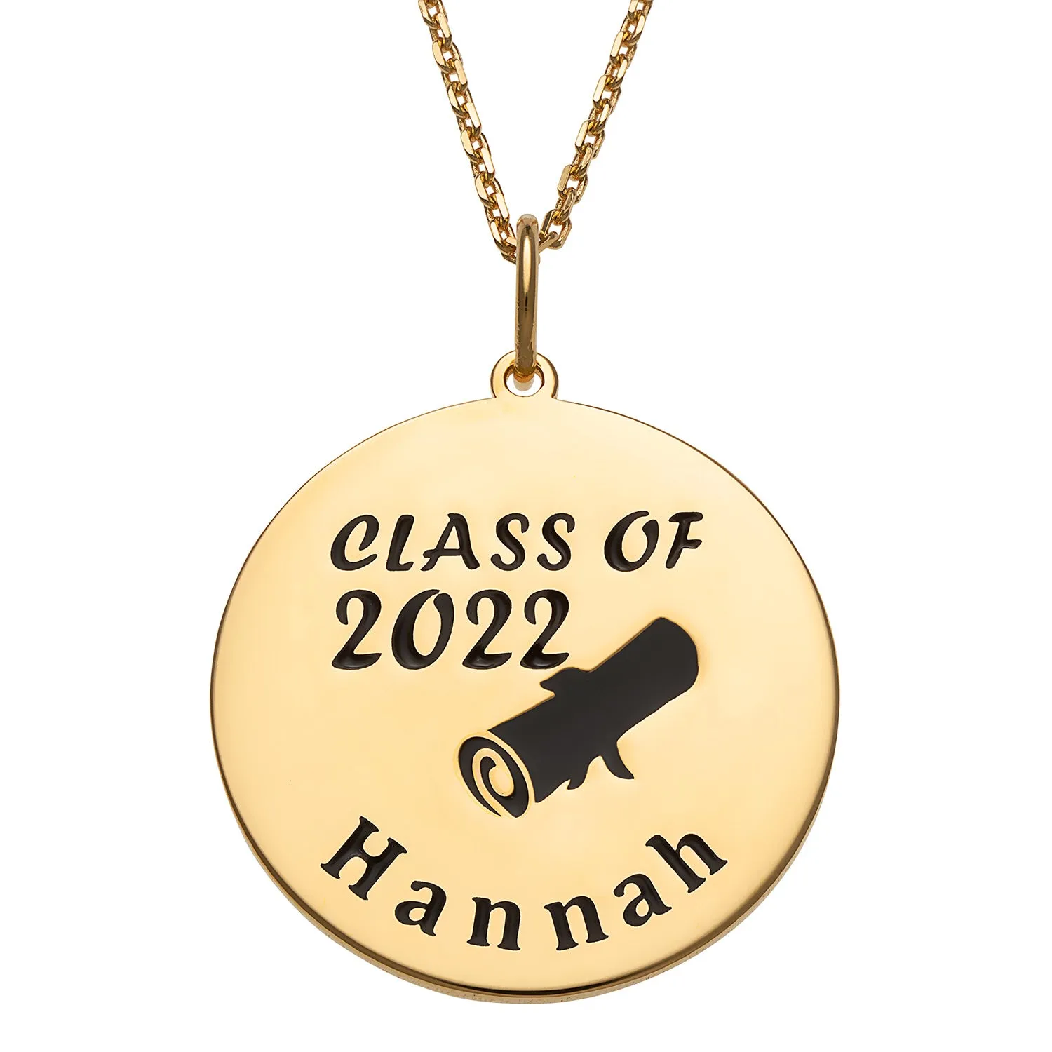 14K Gold over Sterling Engraved Name Class of Disc with Diploma Necklace sold by Limoges Jewelry