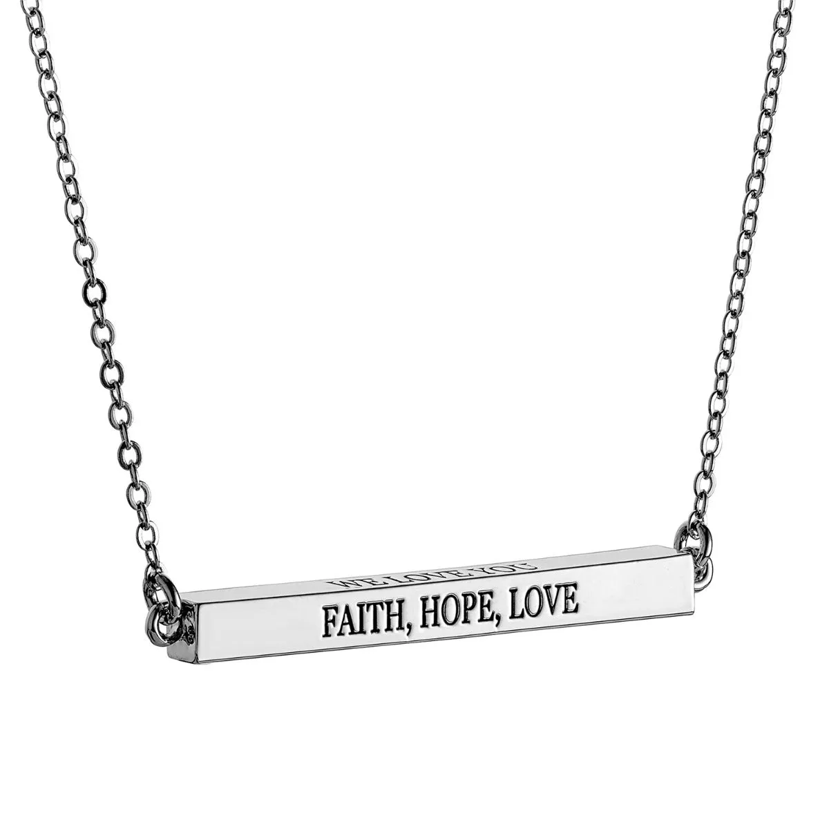 Horizontal 4-sided Bar 'Faith, Hope, Love' Engraved Necklace sold by Limoges Jewelry product image thumbnail 2