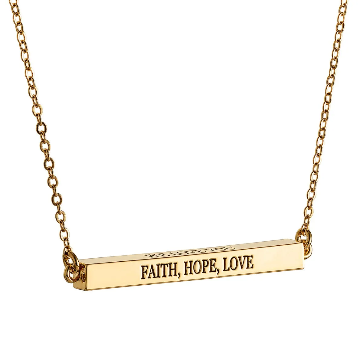 Horizontal 4-sided Bar 'Faith, Hope, Love' Engraved Necklace sold by Limoges Jewelry product image thumbnail 5