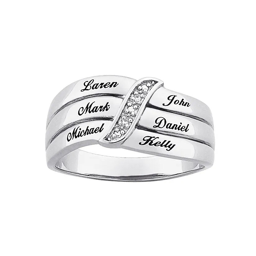Sterling Silver Engraved Family Diamond Name Ring sold by Limoges Jewelry