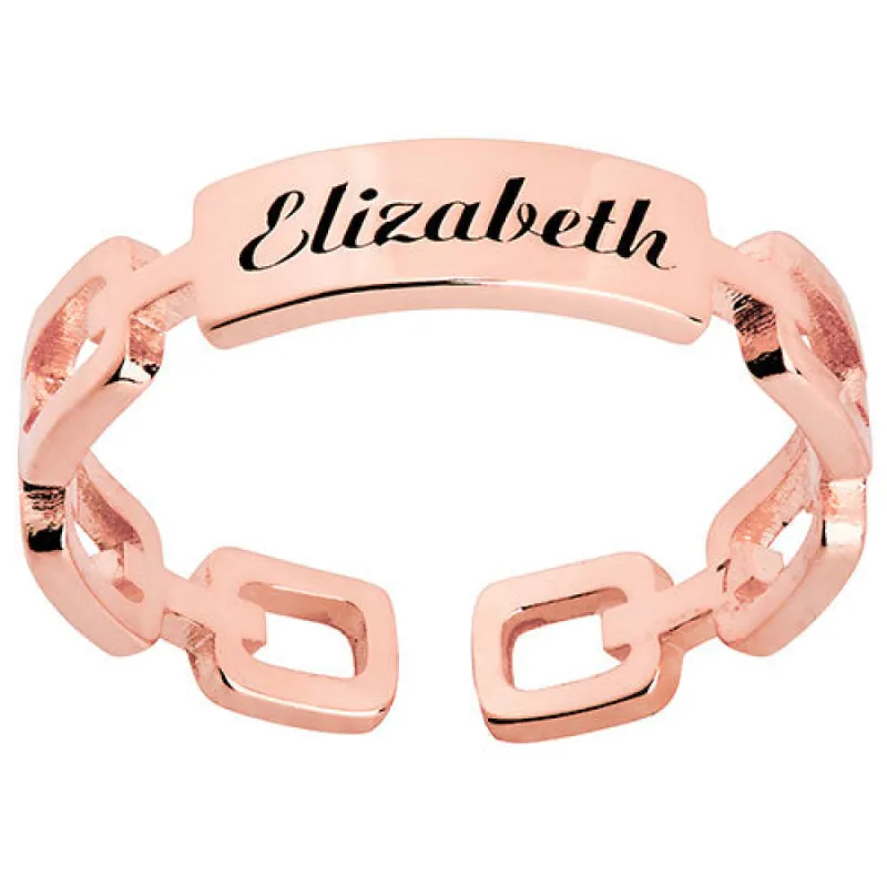 14K Rose Gold Plated Frozen Paperclip Chain Engraved Ring sold by Limoges Jewelry