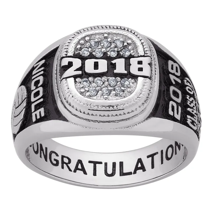 Ladies Platinum Plated CELEBRIUM Pave CZ Class Ring sold by Limoges Jewelry