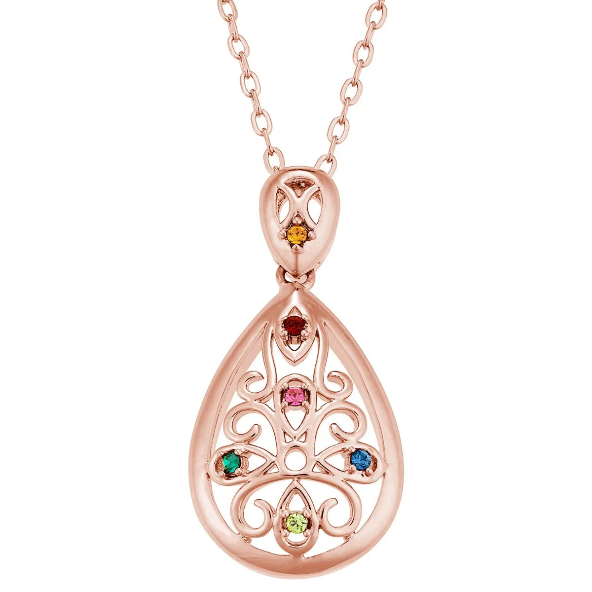 14K Rose Gold Plated Domed Filigree Birthstone Necklace sold by Limoges Jewelry