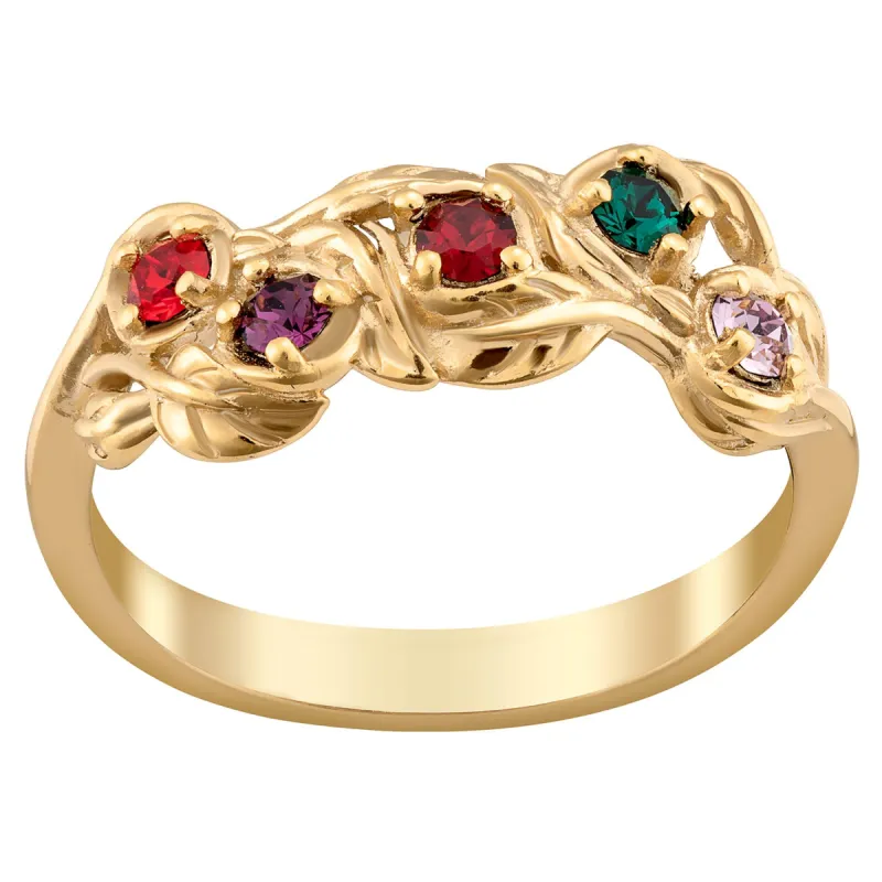 14K Gold over Sterling Family Birthstone Leaf Ring sold by Limoges Jewelry