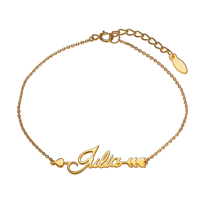14K Gold over Sterling Script Name Arrow Bracelet sold by Limoges Jewelry