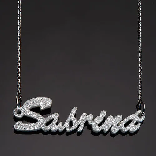 Hollywood Script Acrylic Name Plaque Necklace sold by Limoges Jewelry product image thumbnail 2