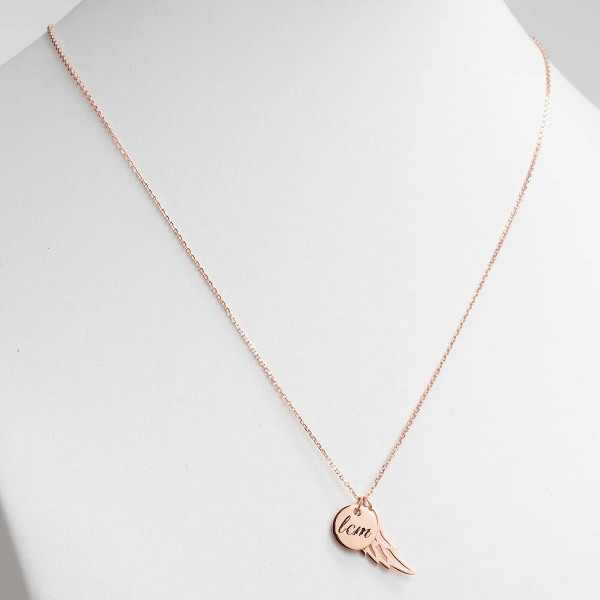14K Rose Gold Plated Engraved Initials Disc with Angel Wing Necklace sold by Limoges Jewelry product image thumbnail 2