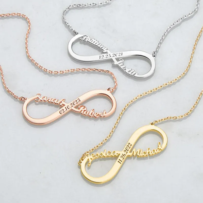 Sterling Silver Couples Dated Infinity Pendant sold by Limoges Jewelry