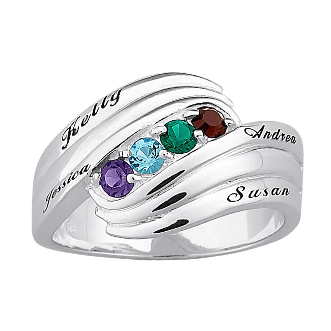 Sterling Silver Family Name & Birthstone Ring sold by Limoges Jewelry
