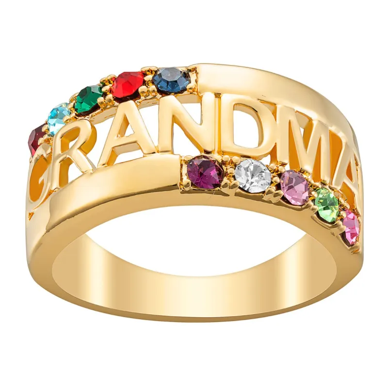 14K Gold over Sterling Grandma Family Birthstone Ring sold by Limoges Jewelry