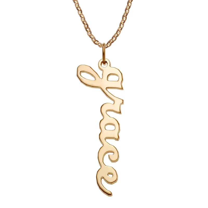 10K Yellow Gold Vertical Lowercase Script Name Necklace sold by Limoges Jewelry