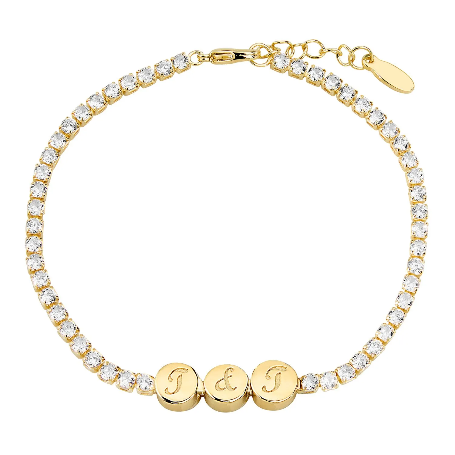 Engraved Script Initials Slider Charms Station CZ Tennis Bracelet sold by Limoges Jewelry product image thumbnail 3