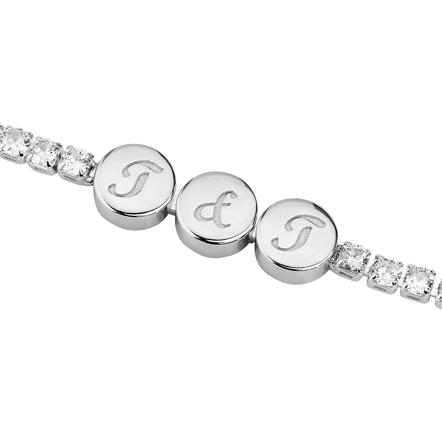Engraved Script Initials Slider Charms Station CZ Tennis Bracelet sold by Limoges Jewelry product image thumbnail 2