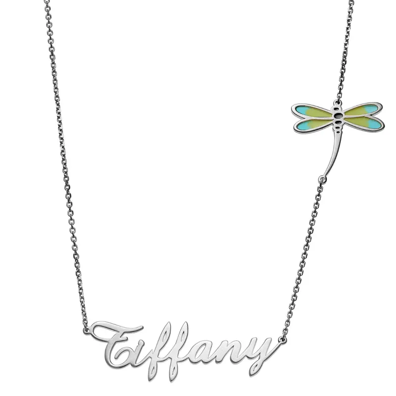 Script Name with Enamel Dragonfly Necklace sold by Limoges Jewelry