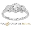 Platinum over Sterling Halo 3-Stone White Topaz Engraved Engagement Ring sold by Limoges Jewelry