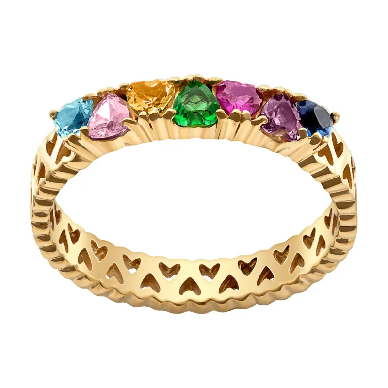 14K Gold over Sterling Family Hearts Birthstone Ring sold by Limoges Jewelry