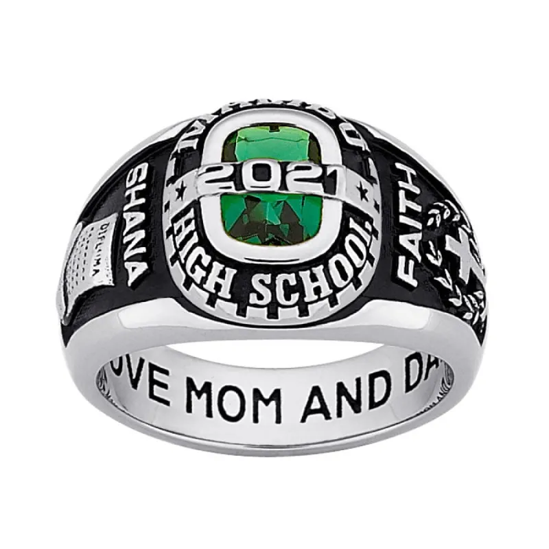 Ladies Sterling Silver Personalized-Bridge Traditional Class Ring sold by Limoges Jewelry