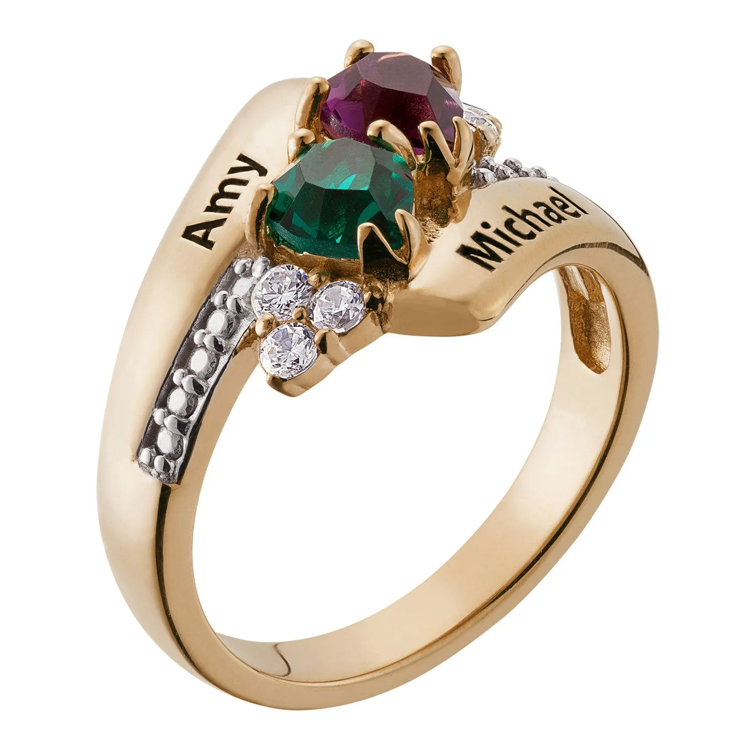 14K Gold over Sterling Couples Crystal Heart Name and Birthstone Ring sold by Limoges Jewelry product image thumbnail 2