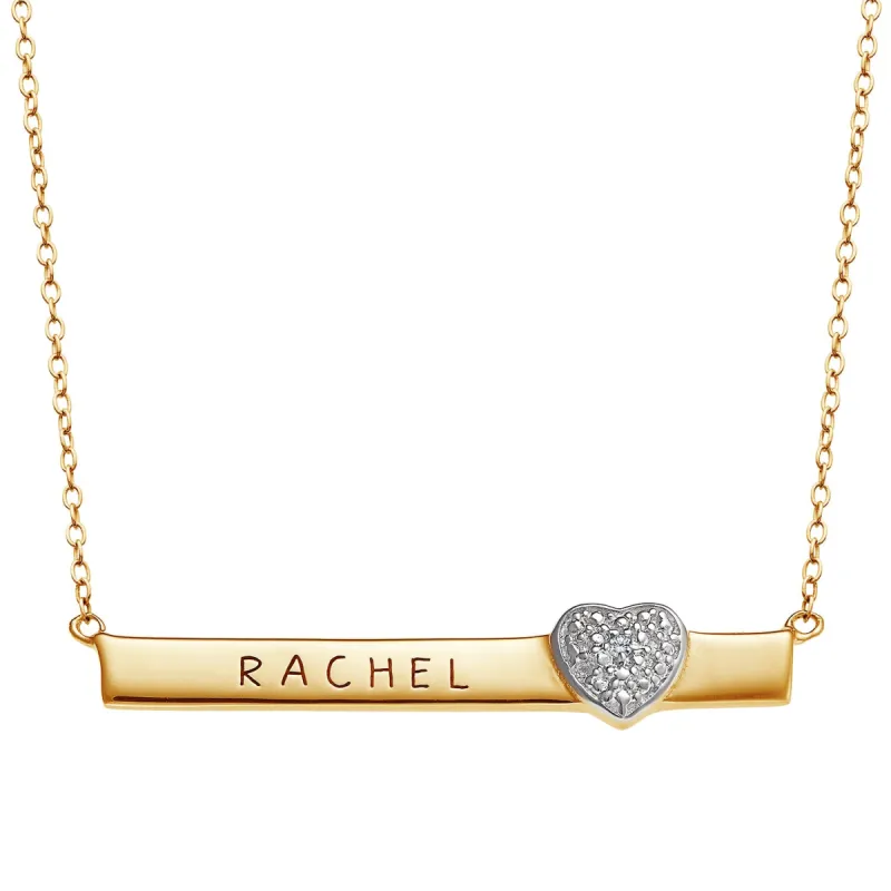14K Gold over Sterling  Diamond accent  Heart Name Pendant sold by Limoges Jewelry