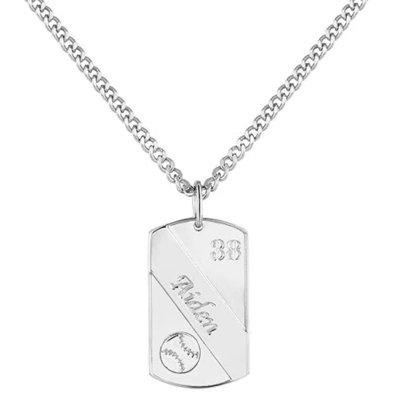 Engraved Banner Baseball Dog Tag 20 Necklace sold by Limoges Jewelry