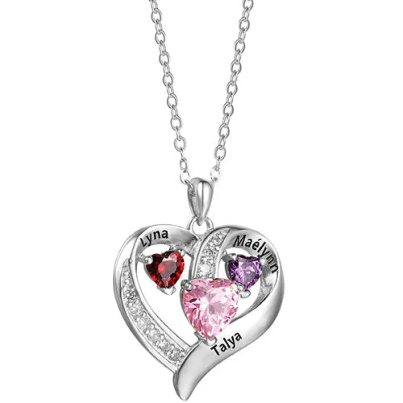 Silver Plated Engraved Heart Birthstone Heart Necklace with CZ sold by Limoges Jewelry