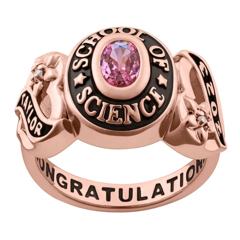Ladies Rose Gold CELEBRIUM Sweetheart Birthstone Class Ring with Diamond Accents sold by Limoges Jewelry