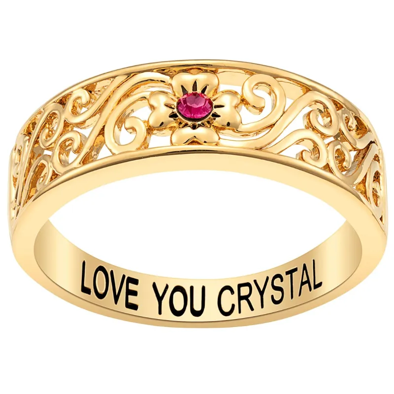 14K Gold Plated Flower Birthstone Band Ring sold by Limoges Jewelry
