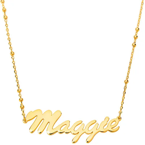 Sterling Silver Hollywood Script Name Station Beaded Chain Necklace sold by Limoges Jewelry product image thumbnail 4