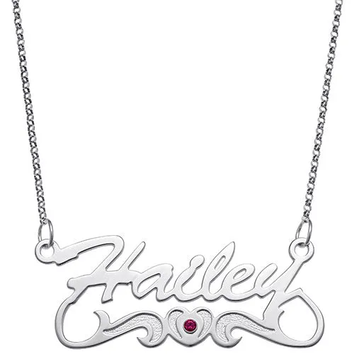 10K White Gold Script Name Necklace With Birthstone Heart sold by Limoges Jewelry