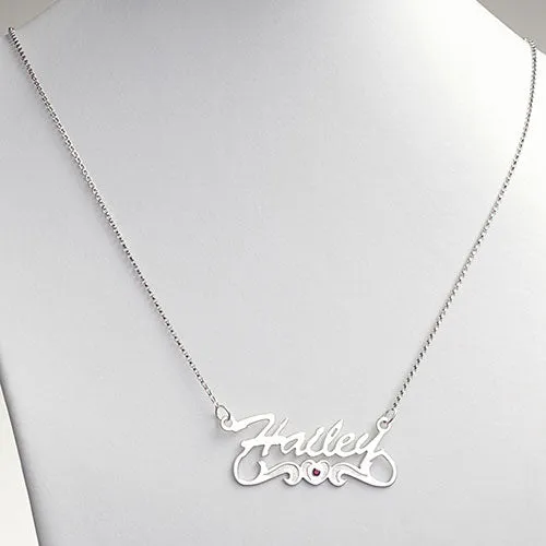 10K White Gold Script Name Necklace With Birthstone Heart sold by Limoges Jewelry product image thumbnail 2