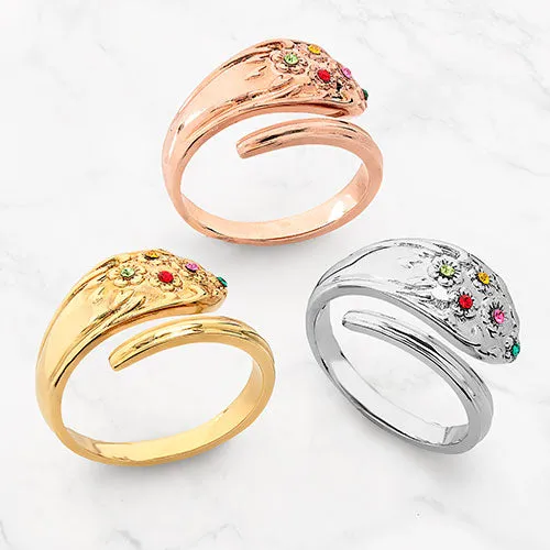 14K Gold Plated Family Birthstone Bypass Spoon Ring sold by Limoges Jewelry product image thumbnail 4