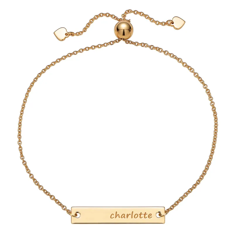 14K Gold over Sterling Engraved Name Bar Adjustable Bracelet sold by Limoges Jewelry