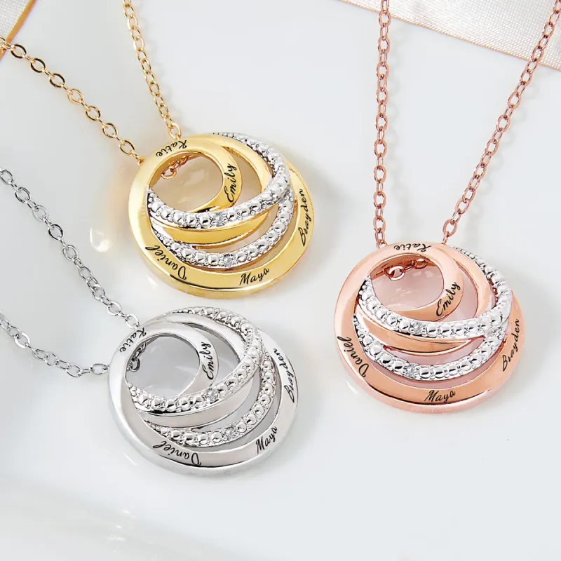 Entwined Engraved Circles with Diamond Accent Necklace sold by Limoges Jewelry