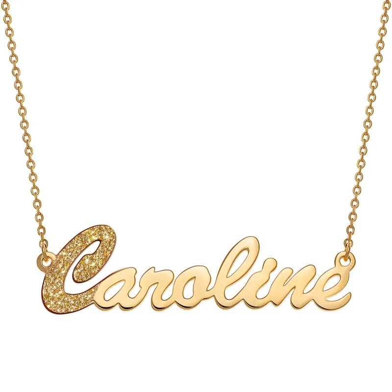 14K Gold over Sterling Dual Finish Script Name Necklace sold by Limoges Jewelry