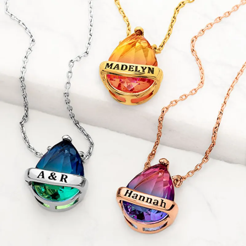 Personalized Banner Iridescent Crystal Teardrop Necklace sold by Limoges Jewelry
