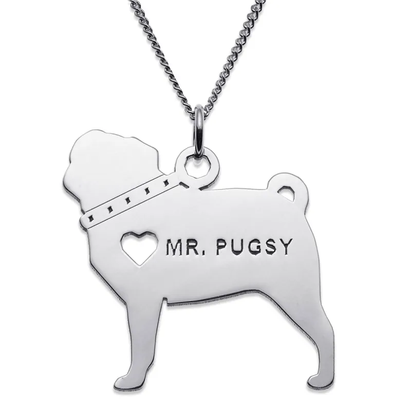 Sterling Silver Pug Silhouette Necklace sold by Limoges Jewelry