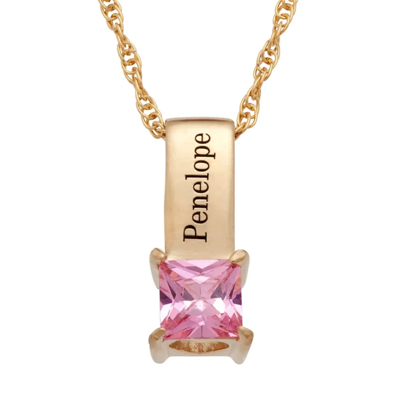 14K Gold over Sterling Engraved Name and Birthstone Charm Pendant sold by Limoges Jewelry