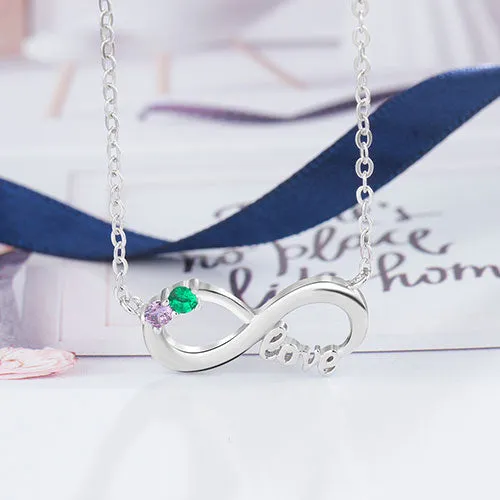 Sterling Silver Couples Birthstone Love Infinity Necklace sold by Limoges Jewelry product image thumbnail 4
