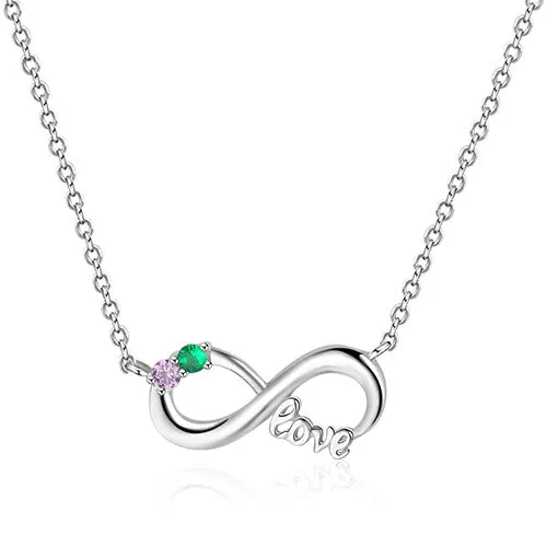 Sterling Silver Couples Birthstone Love Infinity Necklace sold by Limoges Jewelry