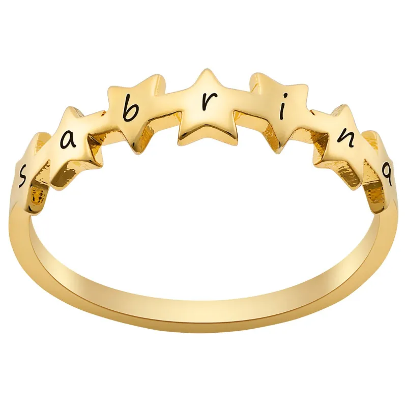 Sequence of Stars 14K Gold Plated Name Ring sold by Limoges Jewelry