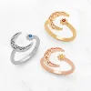 Silver Plated Crescent Moon and Star Open Ring sold by Limoges Jewelry