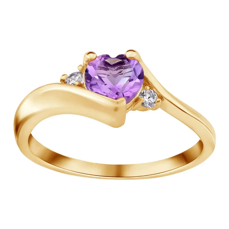14K Gold over Sterling Amethyst Heart Ring with Diamond Accent sold by Limoges Jewelry