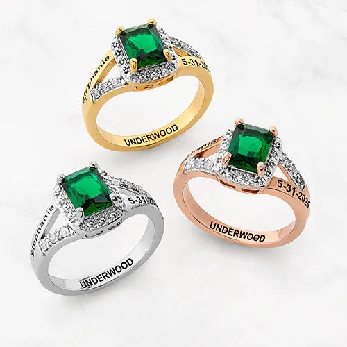 Ladies' 14K Rose Gold Plated Emerald Cut Birthstone with CZ Freestyle Class Ring sold by Limoges Jewelry product image thumbnail 5