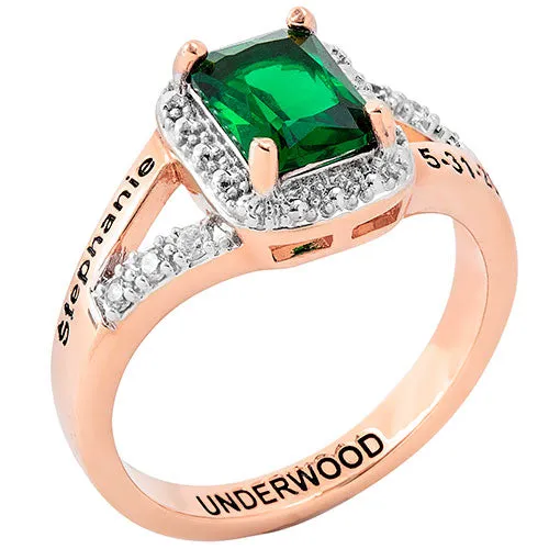 Ladies' 14K Rose Gold Plated Emerald Cut Birthstone with CZ Freestyle Class Ring sold by Limoges Jewelry product image thumbnail 2
