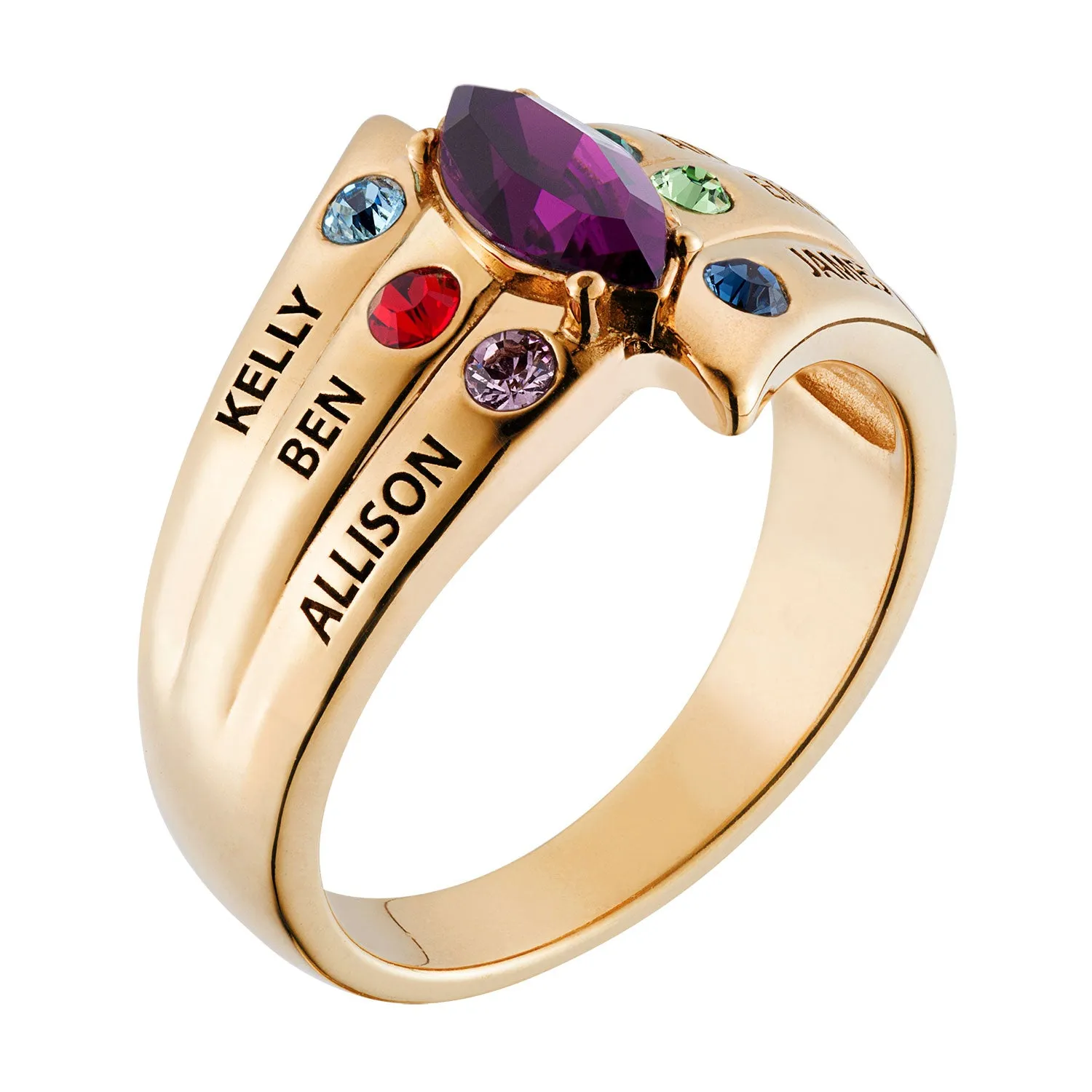 14K Gold over Sterling Mother's Marquise Birthstone Family Name Ring sold by Limoges Jewelry product image thumbnail 2